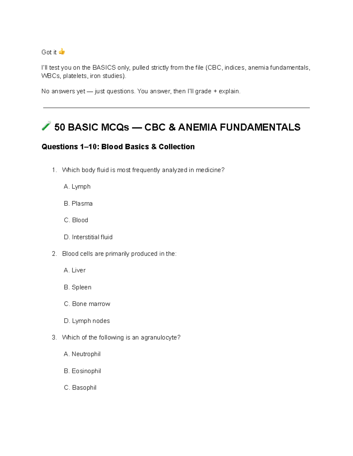 Hematology Practice Questions: CBC & Anemia MCQs (Final Exam) - Studocu