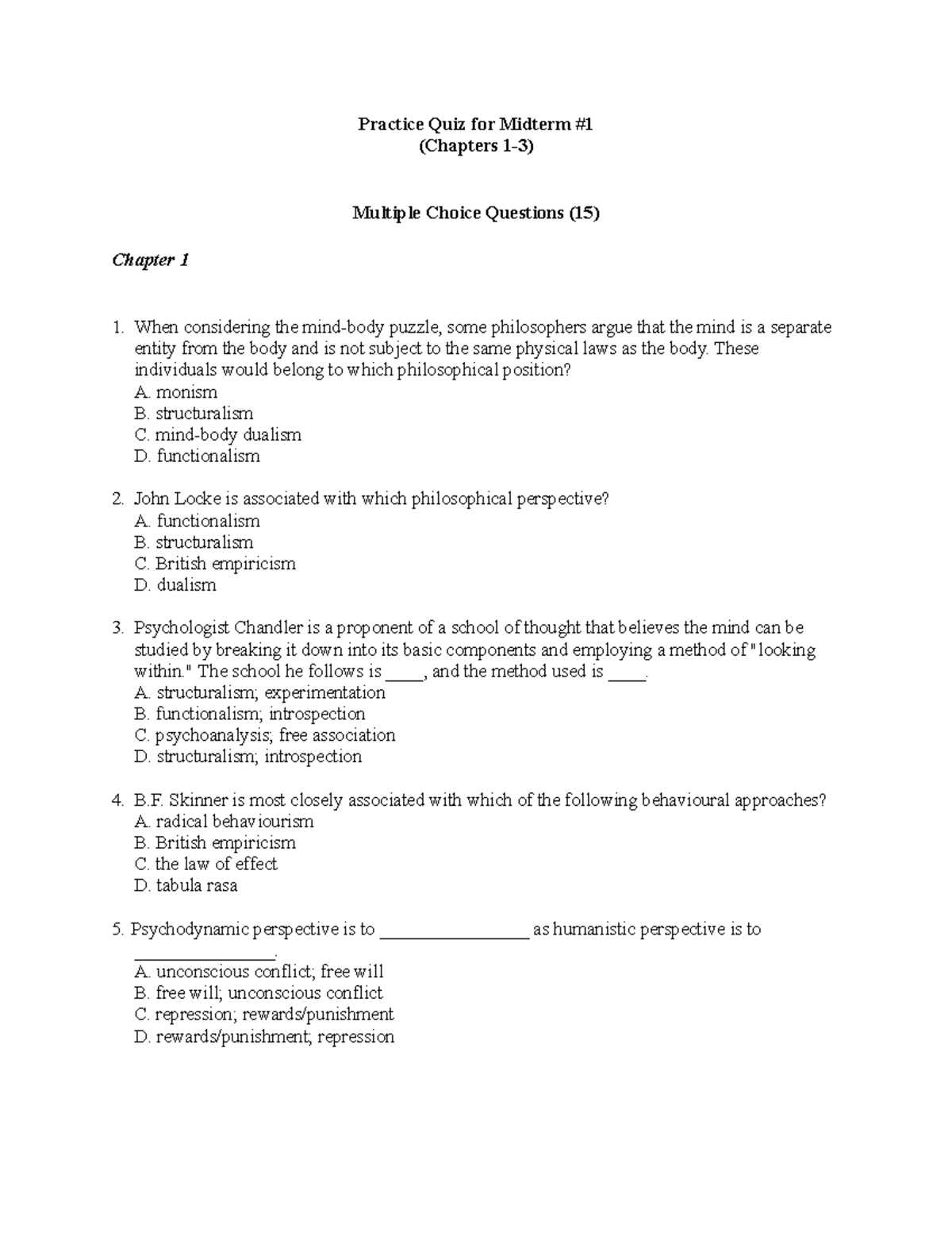 Midterm #1 Practice Quiz (Chapters 1-3) - Jan 24, 2020 - Studocu