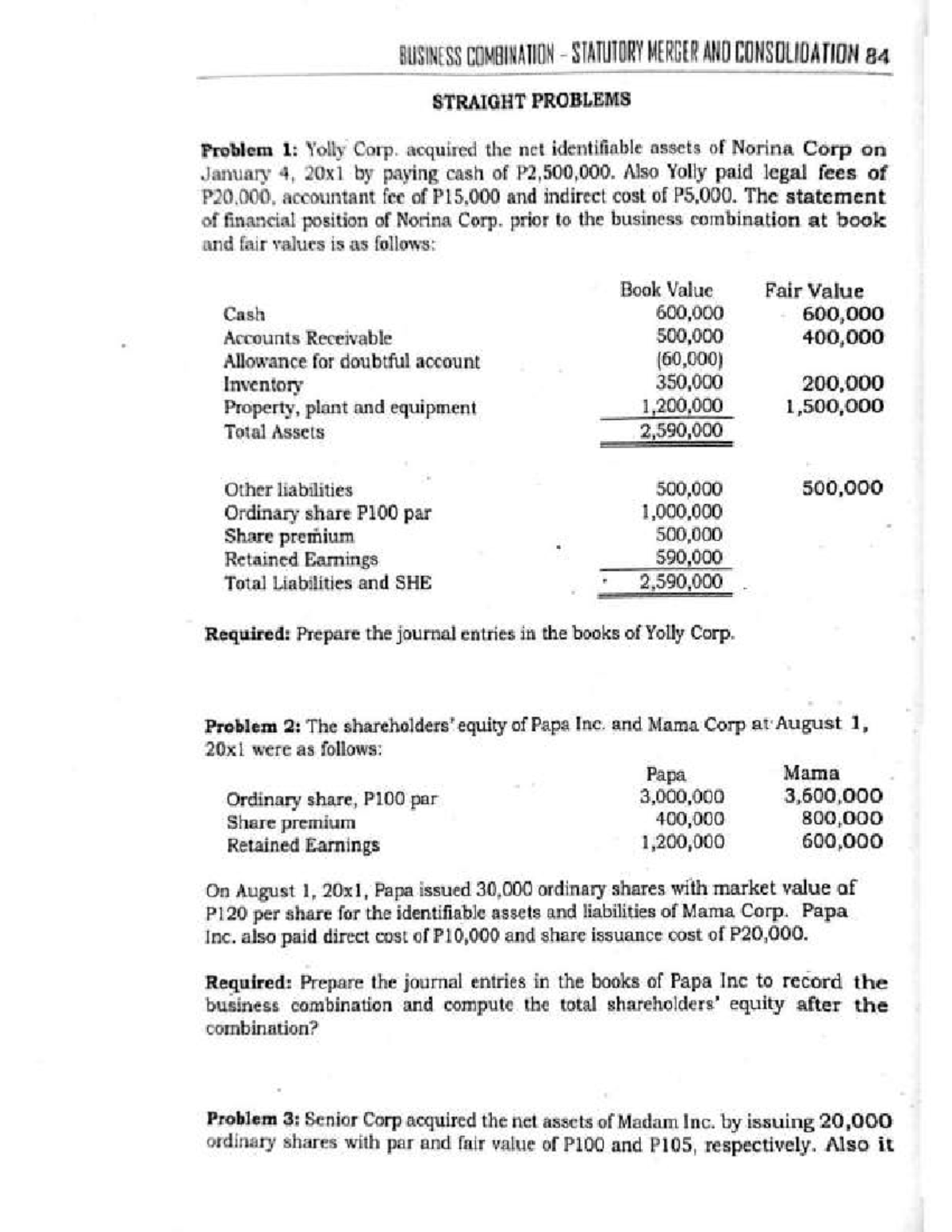 BUSINESS COMBINATION STATUTORY MERGER & CONSOLIDATION 84 PROBLEMS - Studocu