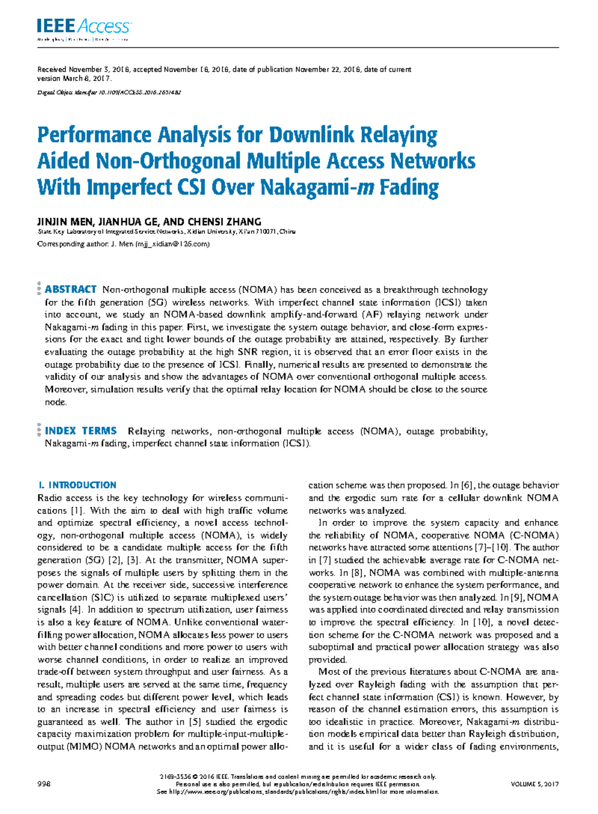 Performance Analysis of NOMA Networks with Imperfect CSI (ET-512) - Studocu