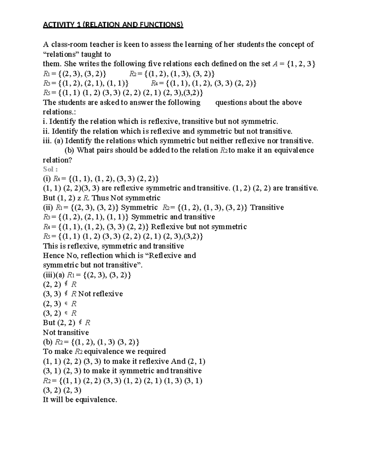 ACTIVITY 1 & 2: Relations, Functions, and Matrices Analysis - Studocu