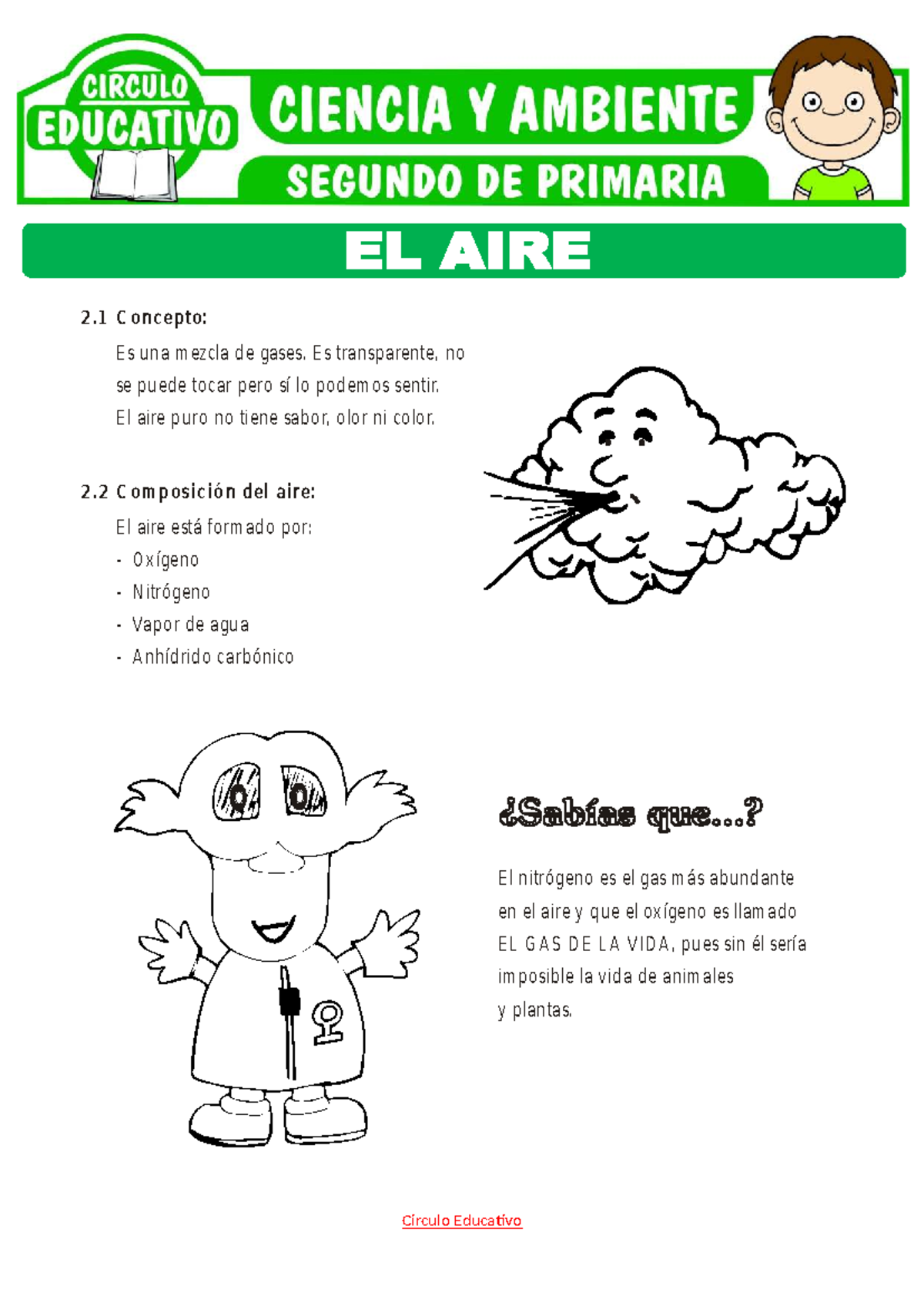El Aire y su Composición - Segundo de Primaria - Studocu