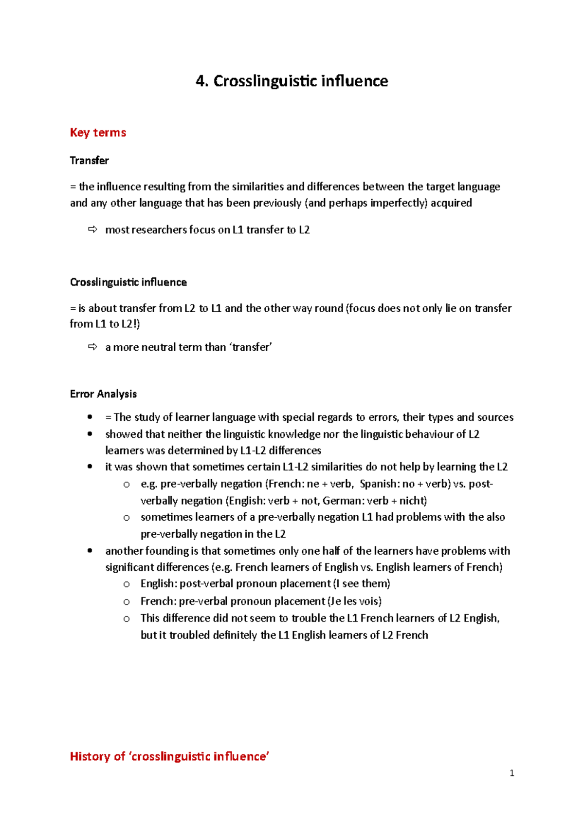 4. Crosslinguistic influences - 4. Crosslinguistic influence Key terms ...