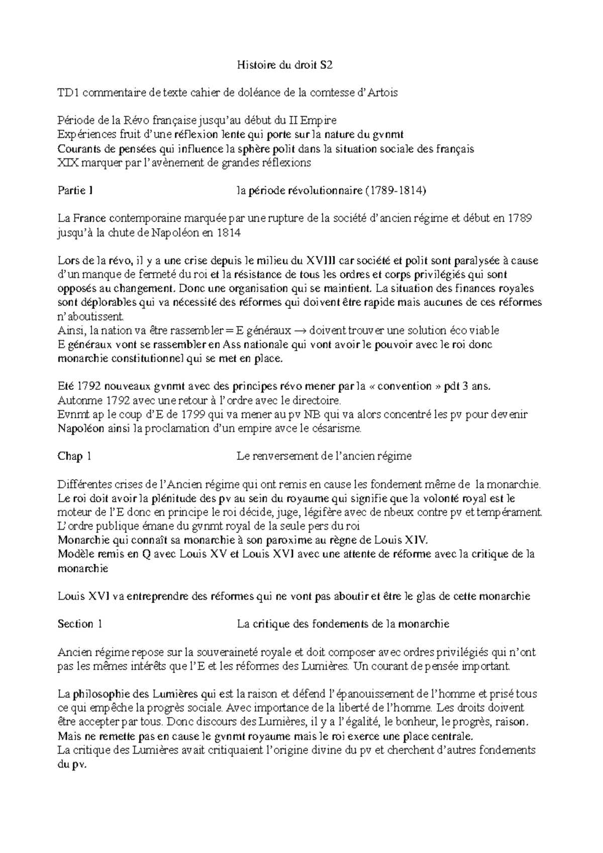 Cours histoire du droit S2 - Histoire du droit S TD1 commentaire de ...
