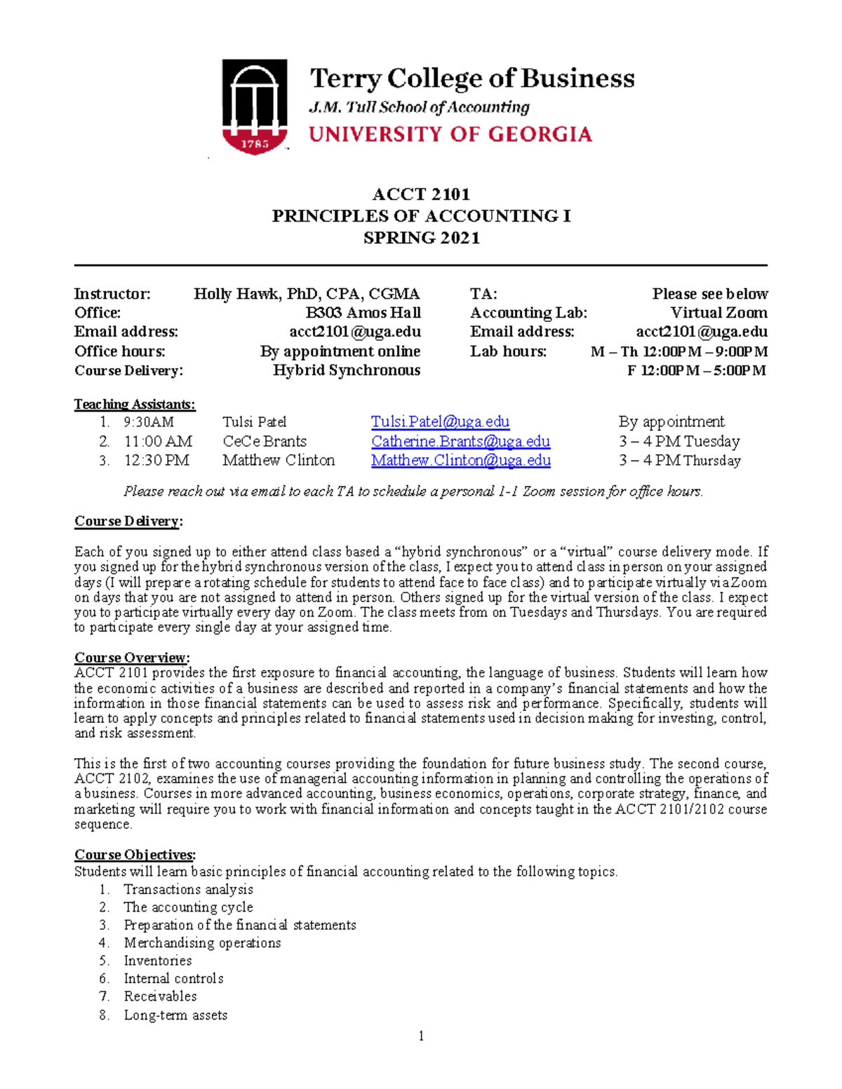 ACCT 2101 Syllabus: Principles of Accounting I - Spring 2021 - Studocu