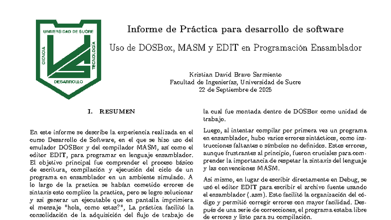 Informe de Práctica: Desarrollo de Software con DOSBox y MASM - Studocu