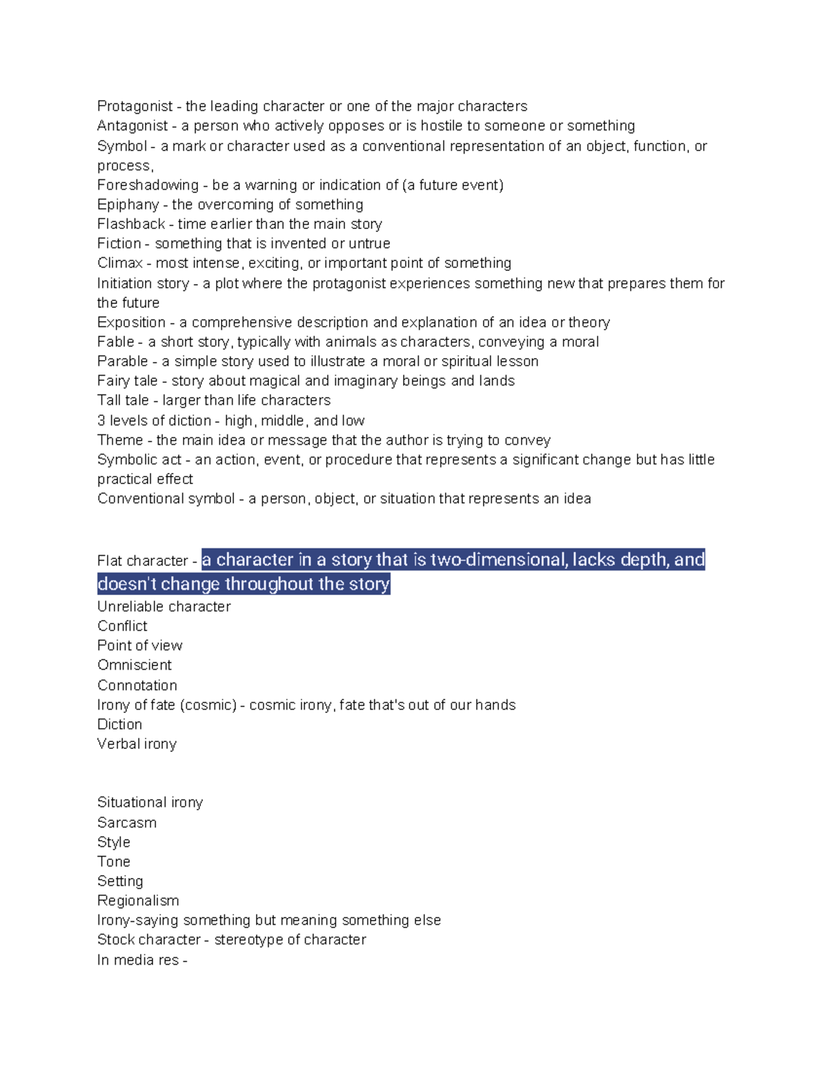 Literary Devices and Character Analysis - ENG 101 Study Guide ...