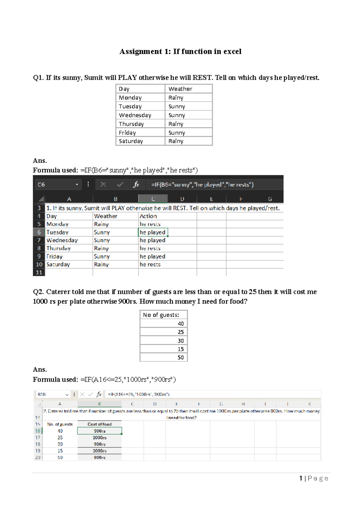 Excel Functions & Formulas: Assignments 1-6 Overview - Studocu
