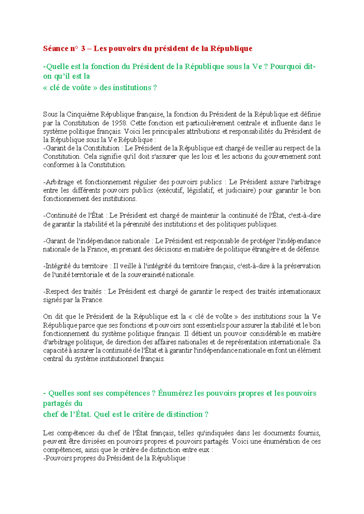 Droit Constit TD3 - Les Pouvoirs du Président de la République en ...
