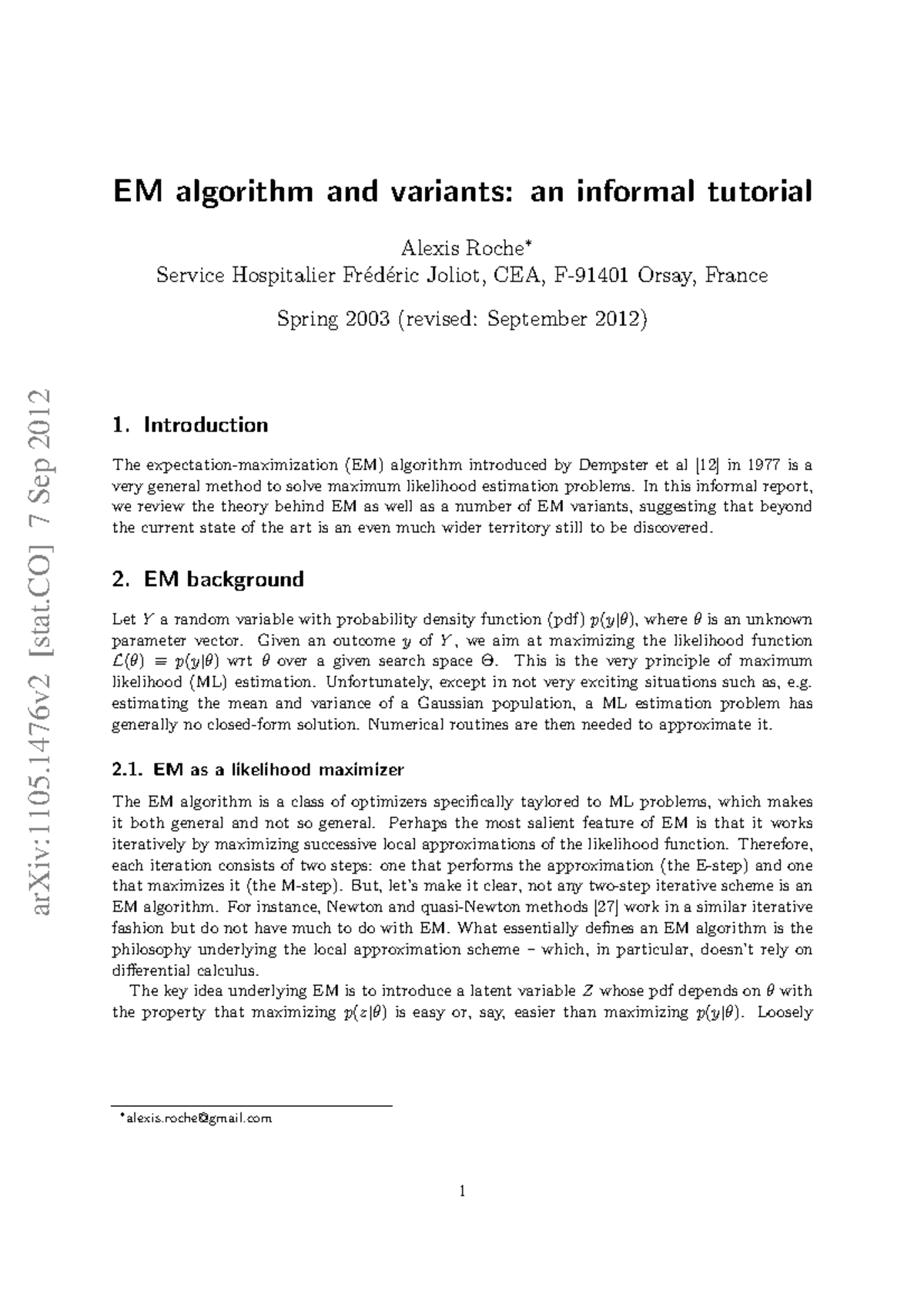 EM Algorithm and Variants: An Informal Tutorial on Expectation ...