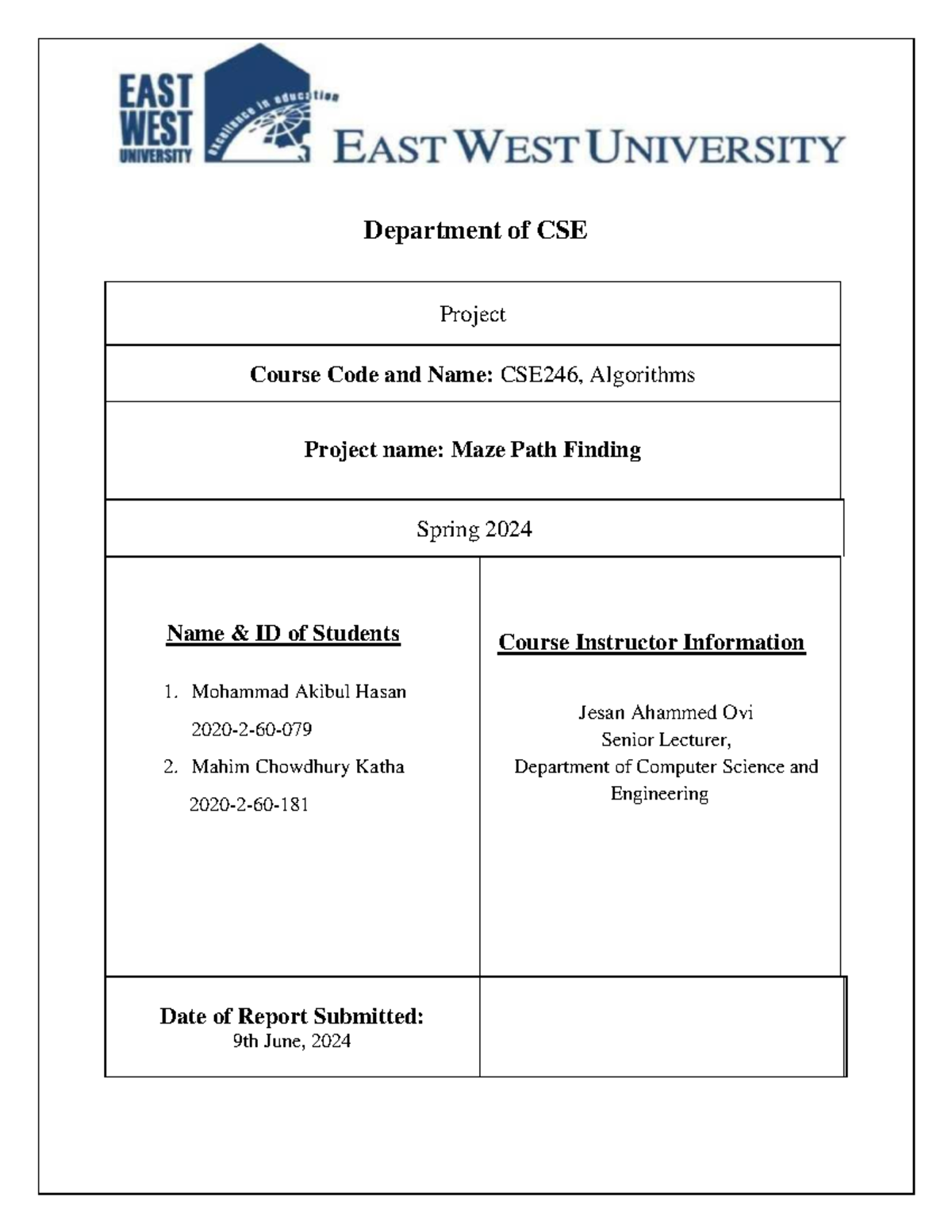 Project - Faculty - JAO - Department of CSE Project Course Code and ...