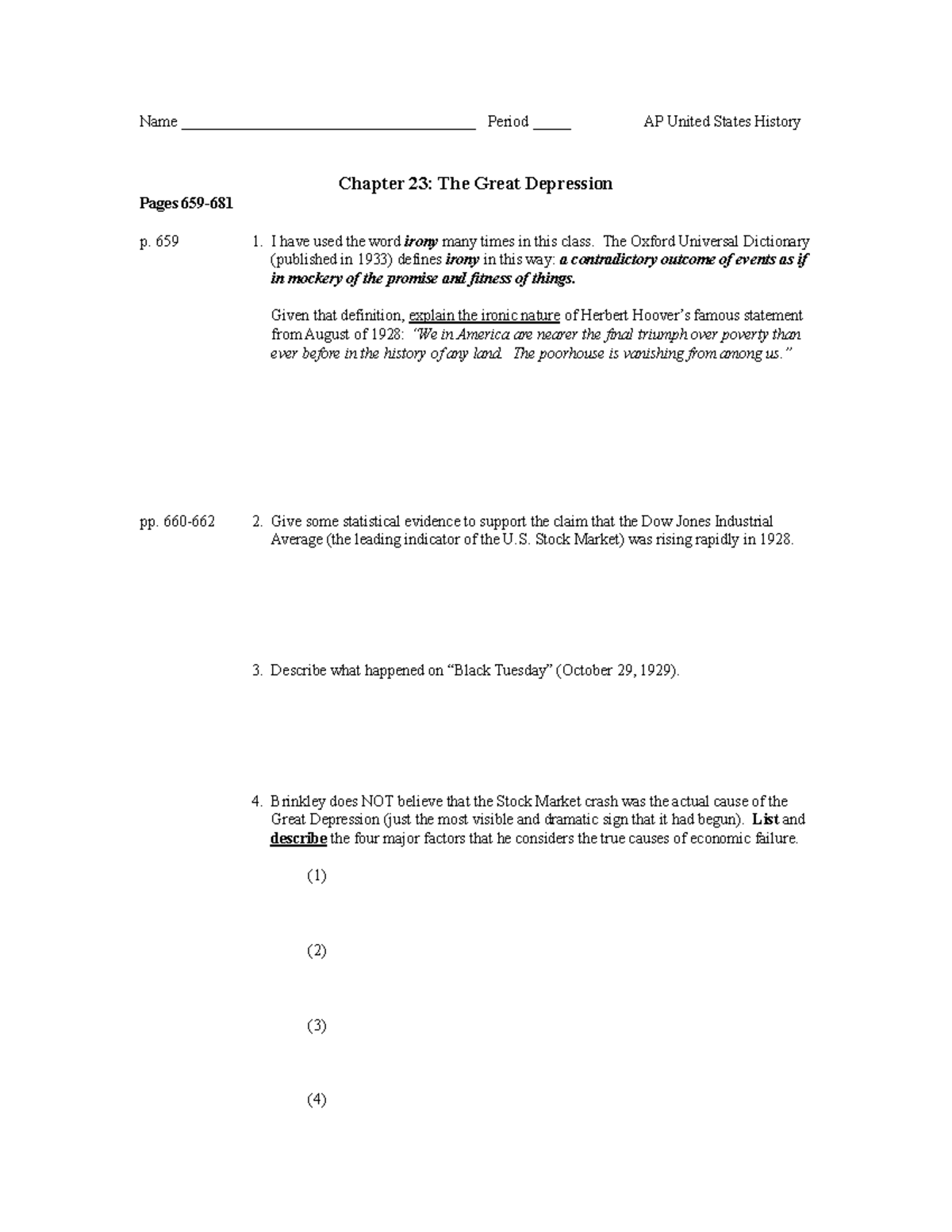 APUSH Chapter 23 Study Guide: The Great Depression Insights - Studocu
