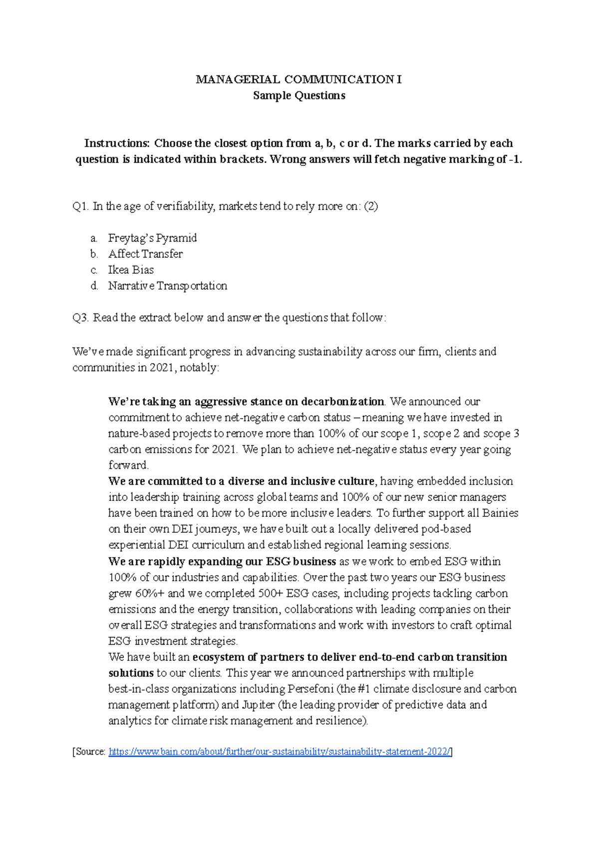 Sample Question Paper MC I - MANAGERIAL COMMUNICATION I Sample ...