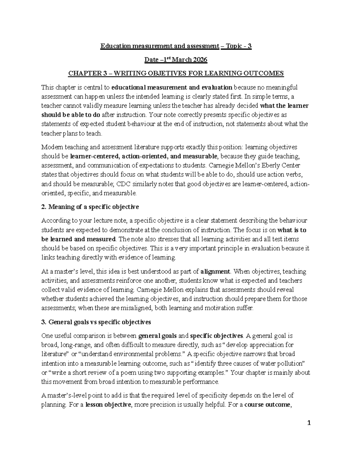 Edu Measurement & Assessment - Chapter 3: Writing Learning Objectives ...