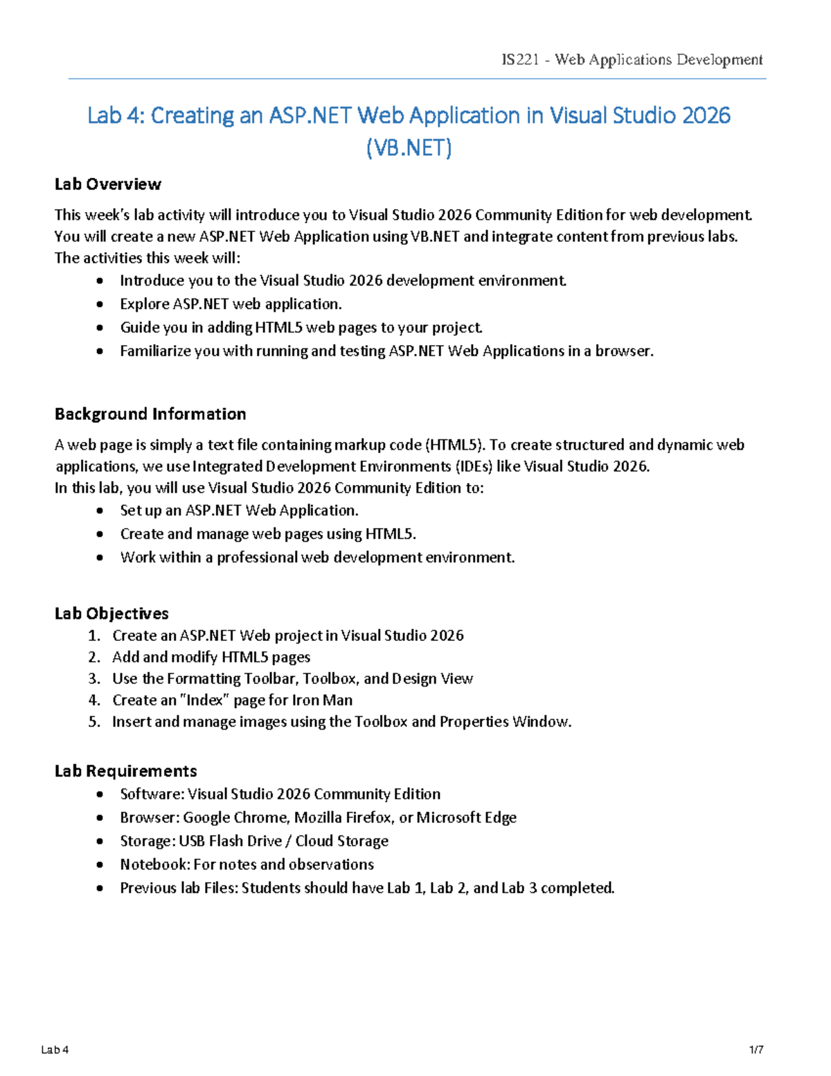 IS221 Web Applications Development Lab 4: ASP.NET Web App Creation ...