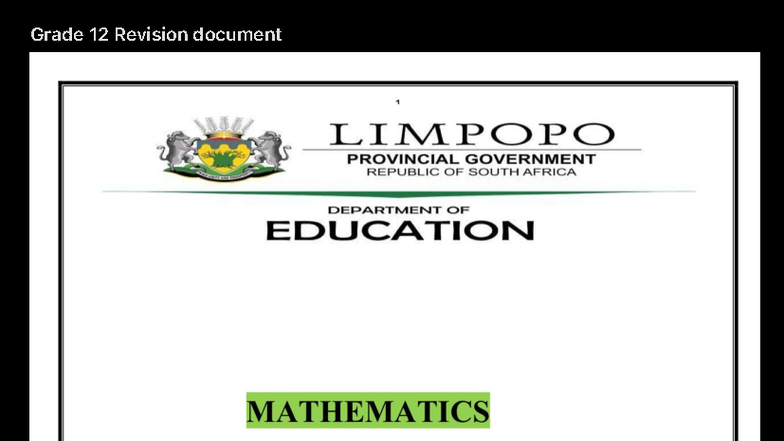 Grade 12 Mathematics Revision Planner & Tracker 2025 - Studocu