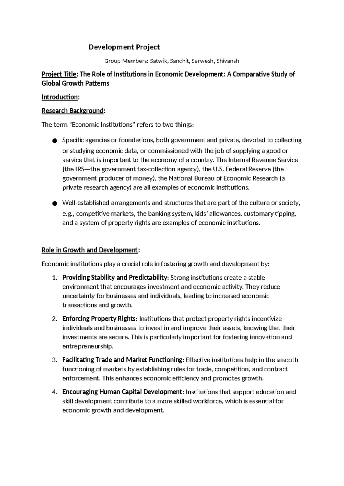 Development Project - Role of institutions - Development Project Group ...