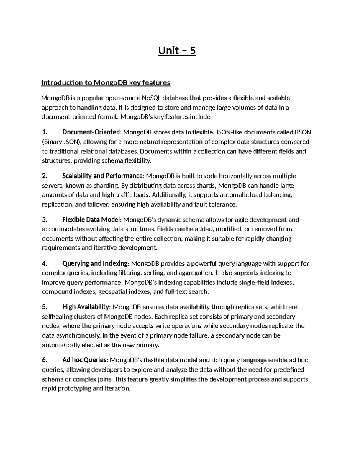 BDA 5 - Key Features and Principles of MongoDB - Studocu