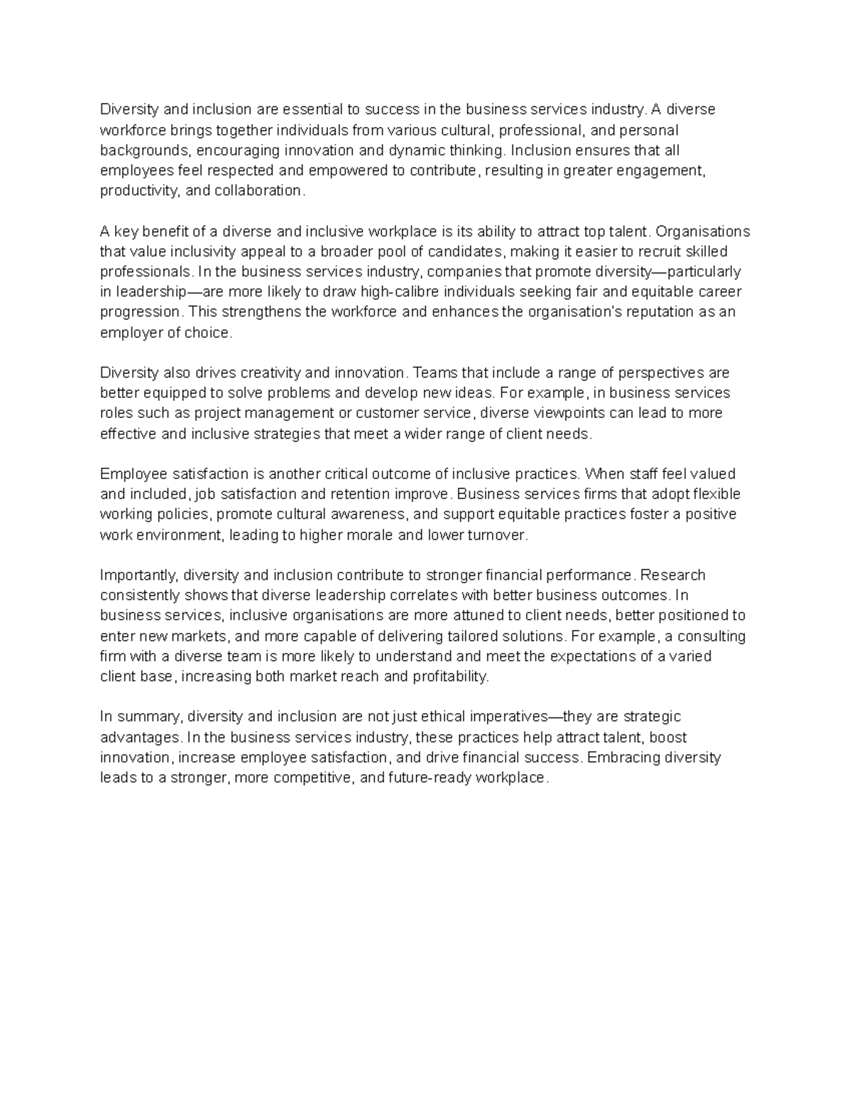 Business Services Revision: The Impact of Diversity & Inclusion on ...