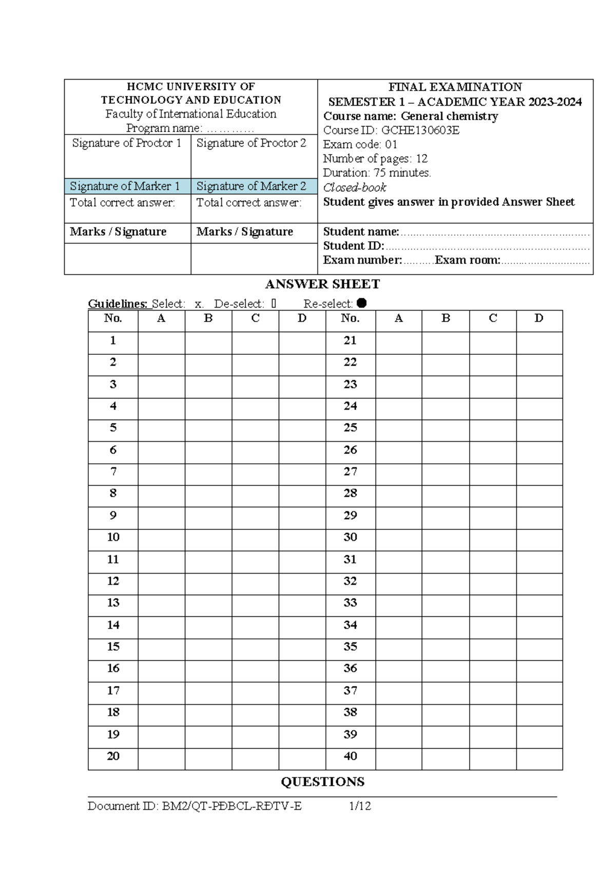 GCHE130603E Final Exam Study Guide - General Chemistry 2023-2024 - Studocu