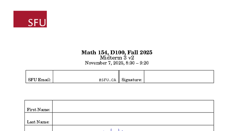 Math 154 D100 Fall 2025 Midterm 3 Solutions v2 - Studocu