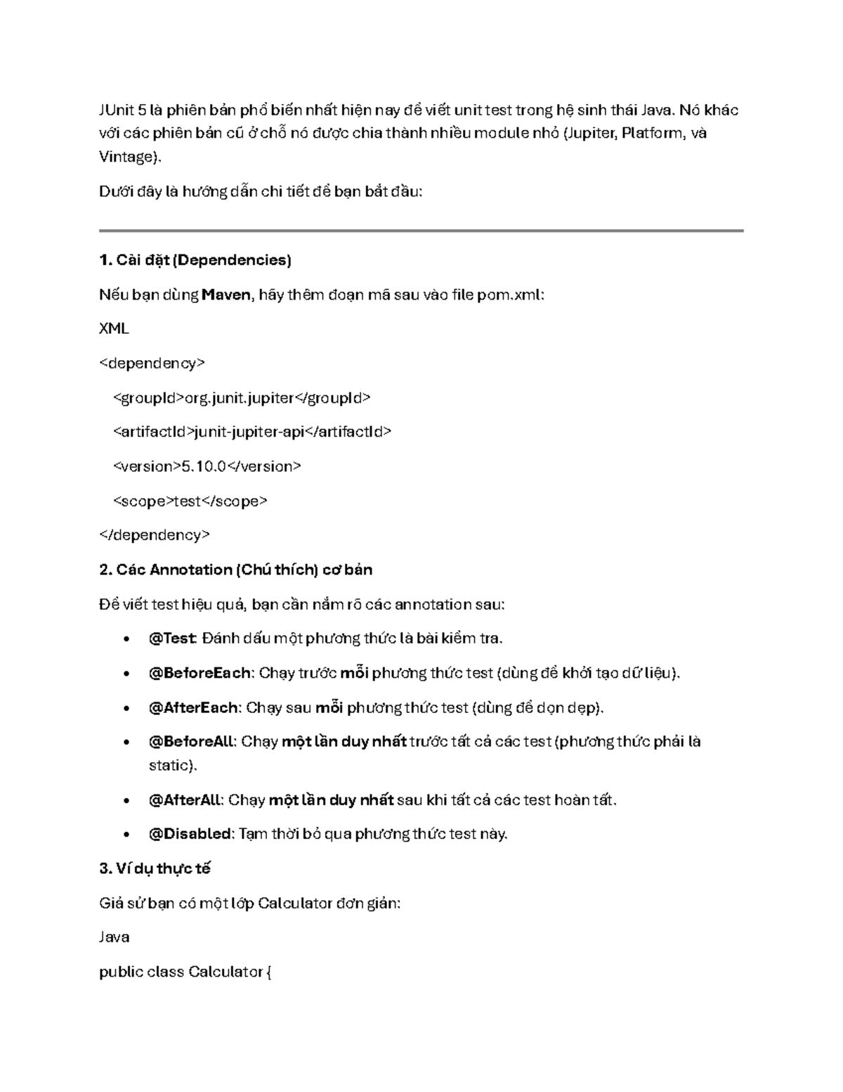 Hướng dẫn Sử dụng JUnit 5 cho Unit Test trong Java - Studocu