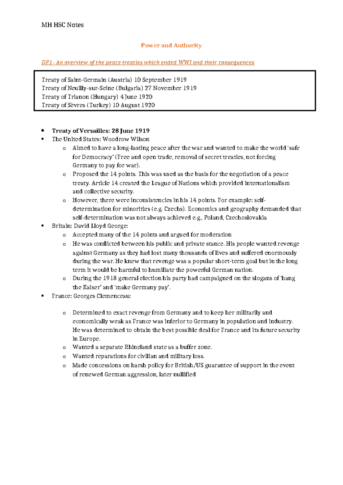 Hsc modern notes - Power and Authority DP1- An overview of the peace ...