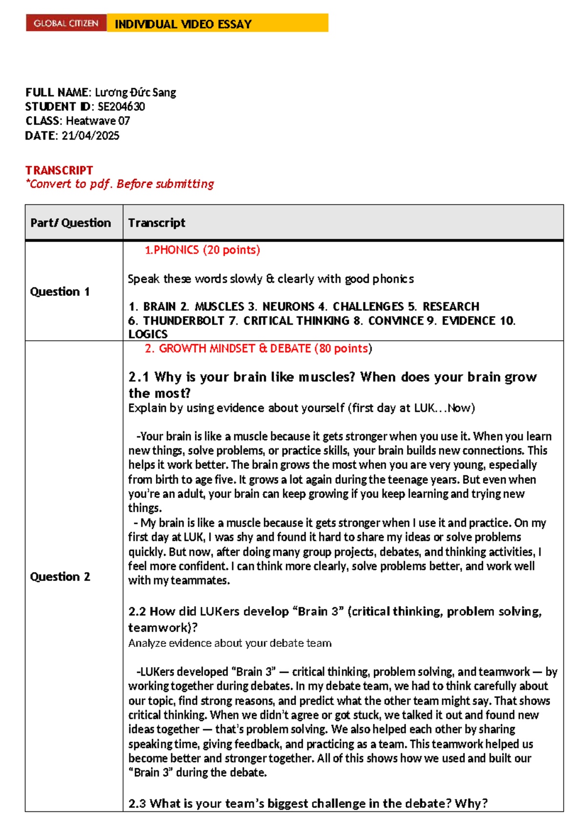 21-Heatwave 07-Individual Video Essay Transcript by Lương Đức Sang ...