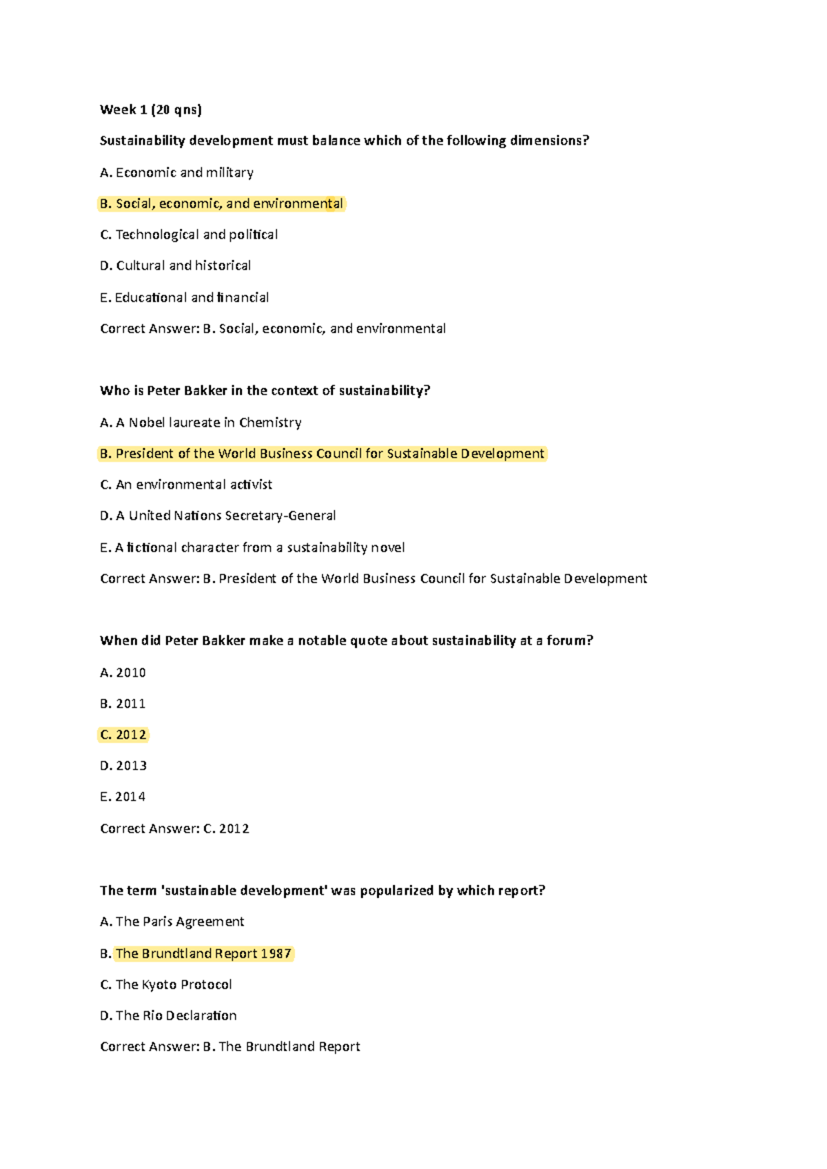 CC6 Quiz Mock Lecture Notes: Key Concepts in Sustainability and ...