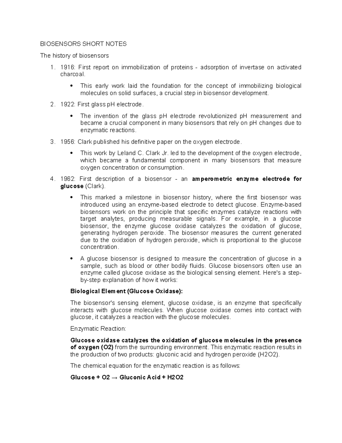 Biosensors - Key Concepts & Historical Innovations Notes - Studocu