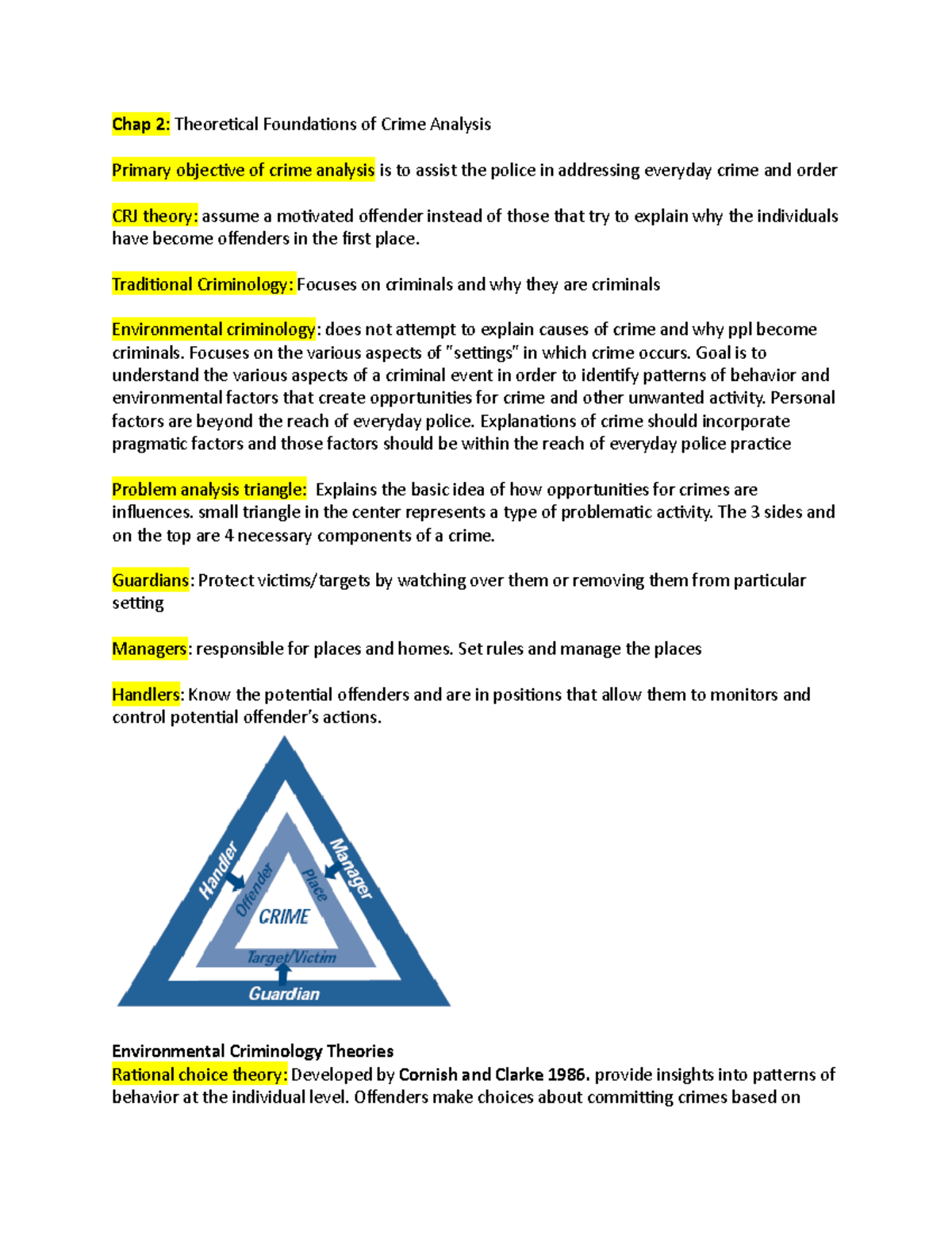 CRJ 156 Chap 2 - Summary of Theoretical Foundations in Crime Analysis ...