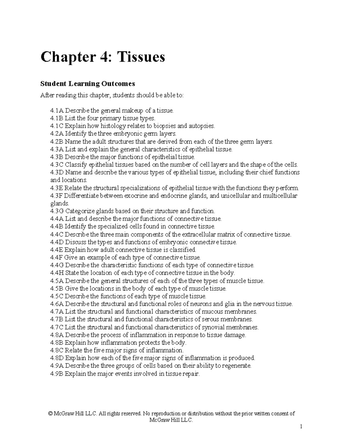 Chapter 4: Tissues and Histology - Learning Outcomes and Key Concepts ...