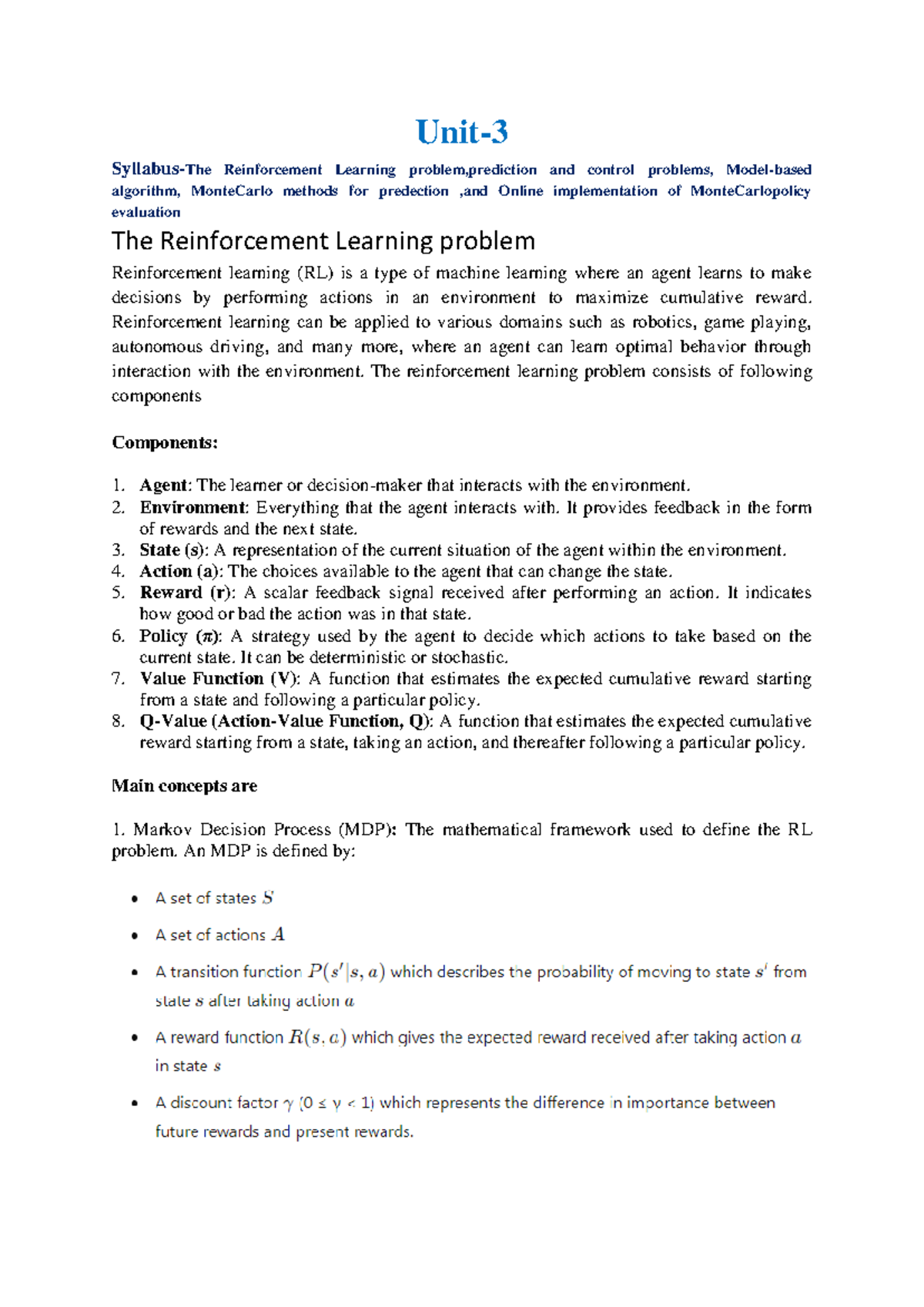 RL Unit-3: Monte Carlo Methods & Policy Evaluation in Reinforcement ...