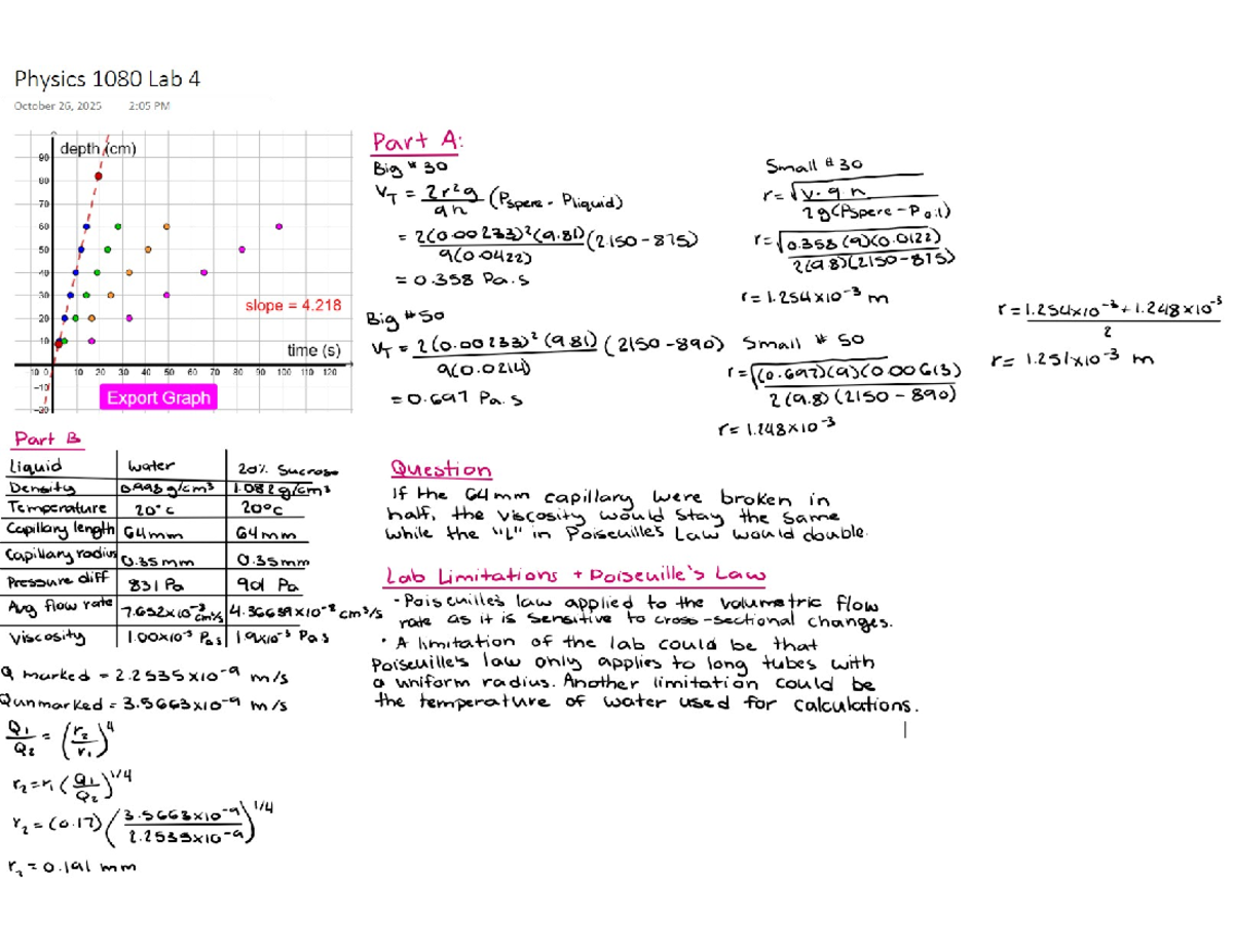 Physics 1080 Lab 4 Calculations and Analysis - Studocu
