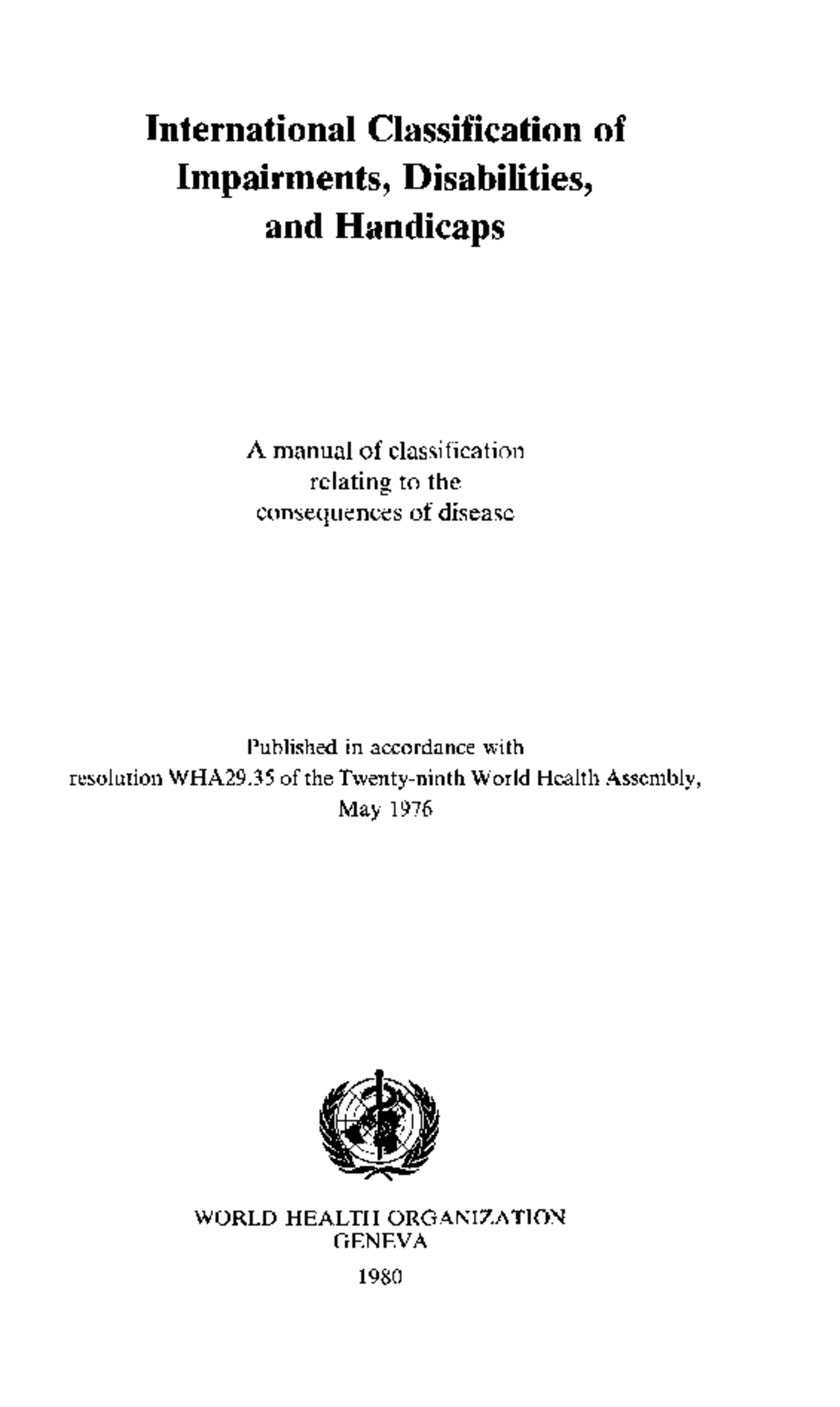 International Classification of Impairments, Disabilities, and ...