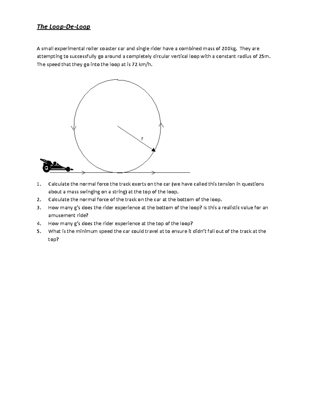 Day 16: Loop De Loop Problems in Physics (200kg, 25m Radius) - Studocu
