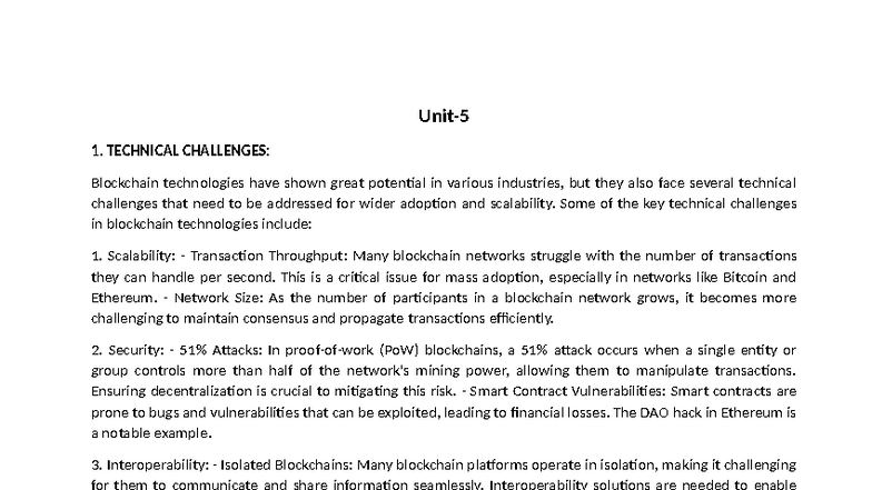 BCT Unit 5 - Technical & Business Challenges in Blockchain Technologies ...