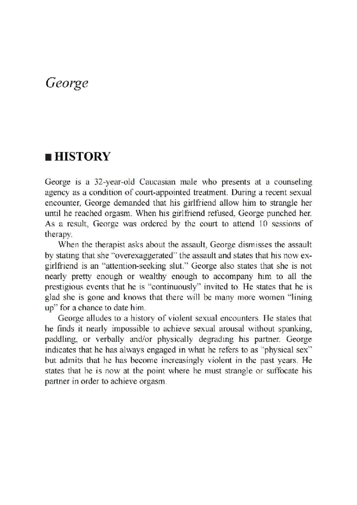 Case Study: George's Violent Behavior and Therapy Sessions (HIST 101 ...