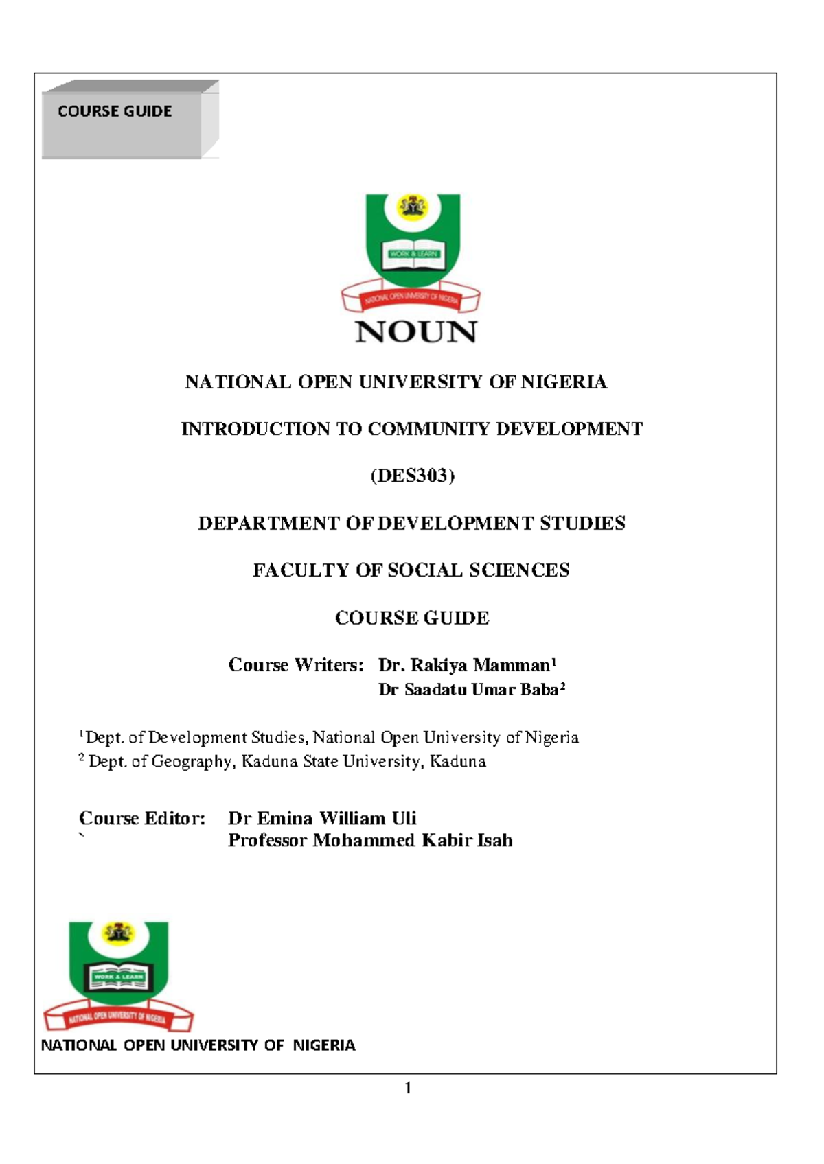 DES303 Course Guide: Introduction to Community Development Notes - Studocu