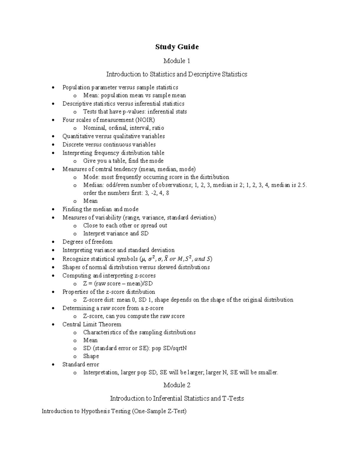 Statistics Study Guide: ANOVA, Correlation & Regression Modules - Studocu