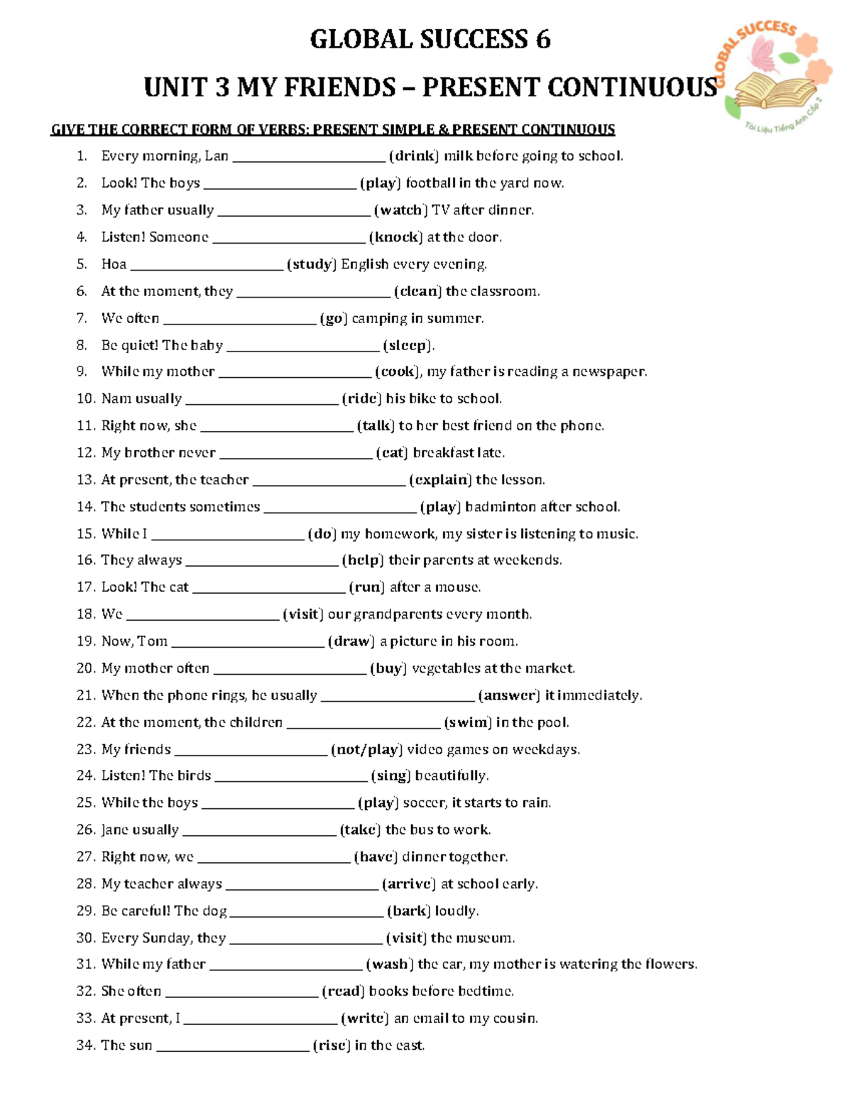 GS6-UNIT 3: Present Simple & Continuous Verb Forms - Studocu