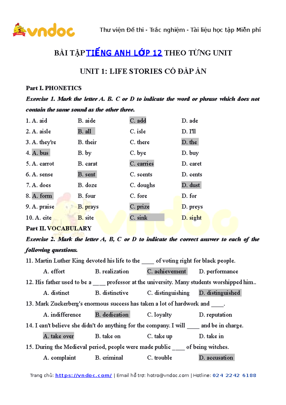Bai tap tieng anh lop 12 thi diem theo tung unit - BÀI TẬP TI Ế NG ANH ...