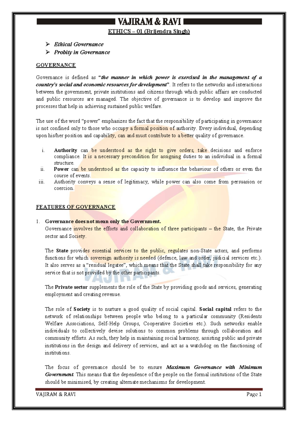ETHICS 01: Understanding Ethical Governance and Probity in Governance ...