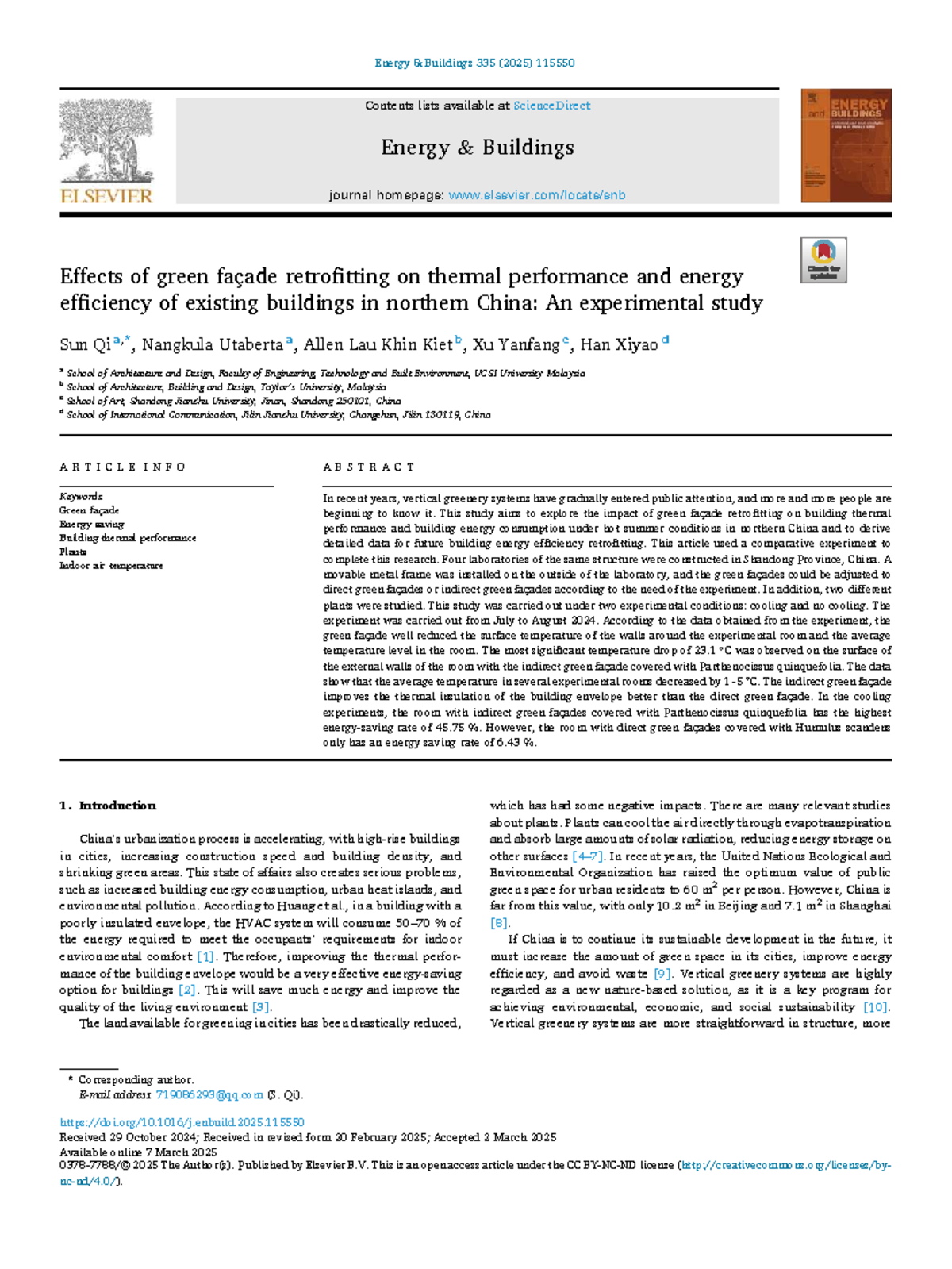Effects of Green Façade Retrofitting on Energy Efficiency in Energy ...