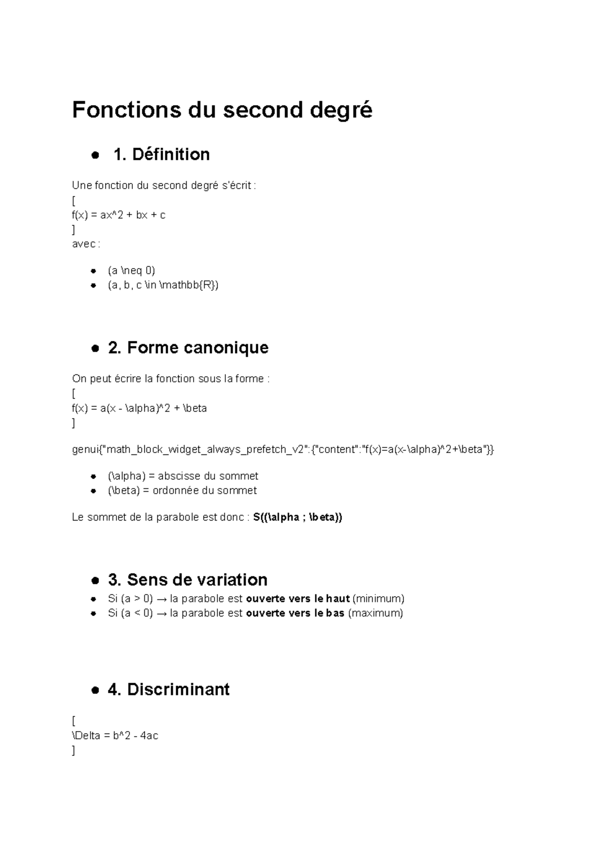Fonctions du Second Degré : Définition et Propriétés Essentielles - Studocu