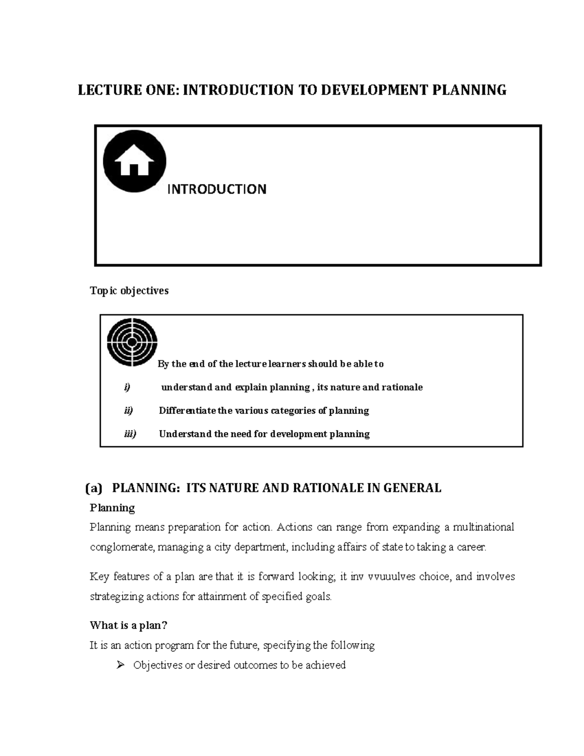 Lecture 1 - Intro to Development Planning: Key Concepts & Goals - Studocu