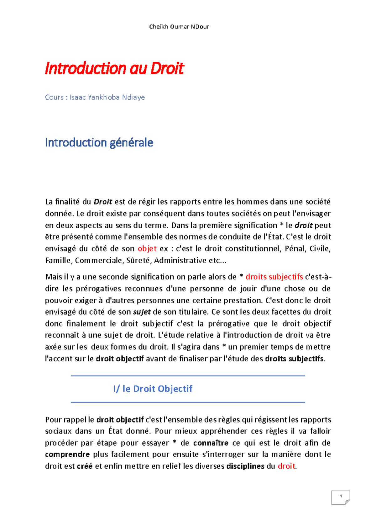 Introduction au Droit - Cours de Jacob Isaac Yankhoba Ndiaye à UCAD ...