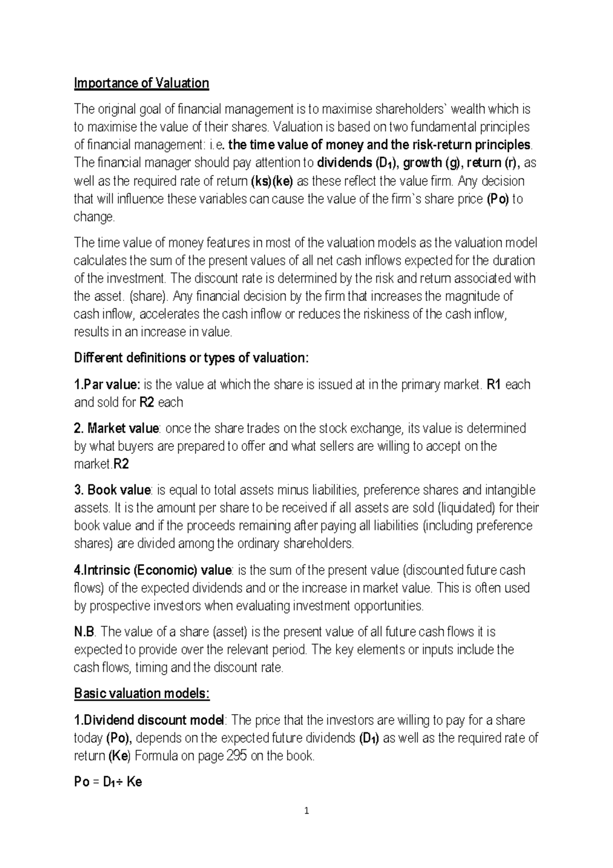 2024 Share Valuation Notes: Key Concepts and Models Explained - Studocu