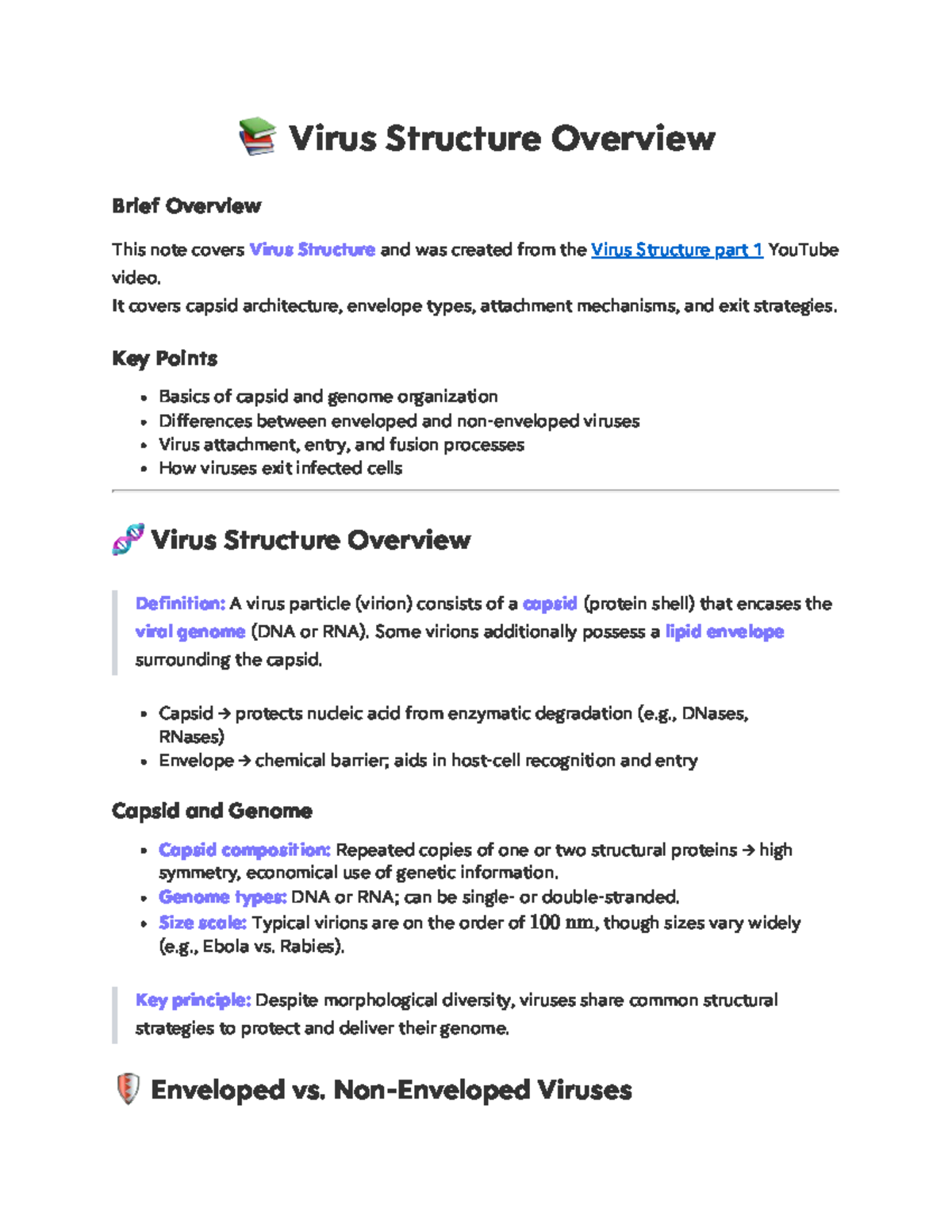Virus Structure Overview: Key Concepts and Mechanisms (Part 2) - Studocu