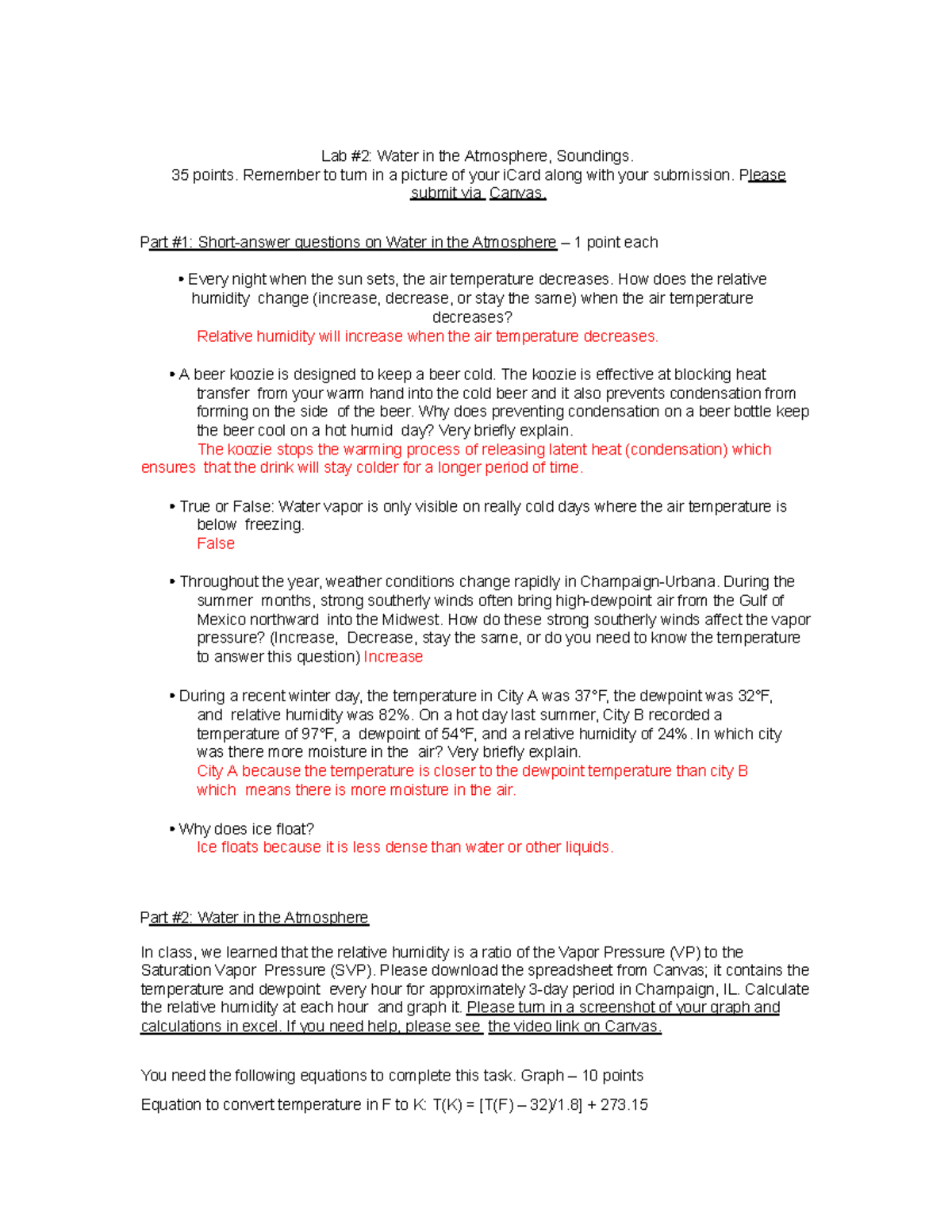 Lab 2 ATMS 120 - Lab 2 for ATMS 120. - Lab #2: Water in the Atmosphere ...